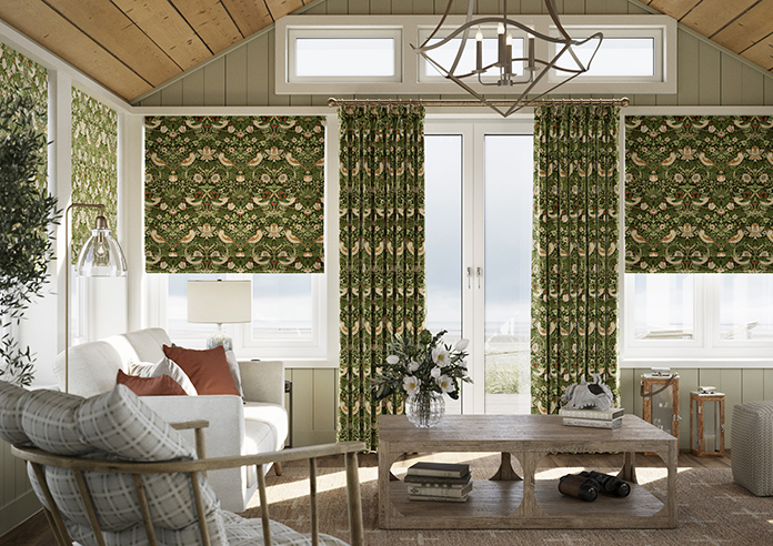 William Morris Strawberry Thief Velvet, Nettle - Roman Blind - Image 3